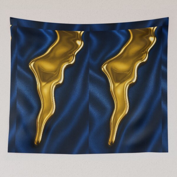 Item preview, Elegant, deep blue silk fabric, decorated with shiny, liquid gold designed and sold by Bukhisz.