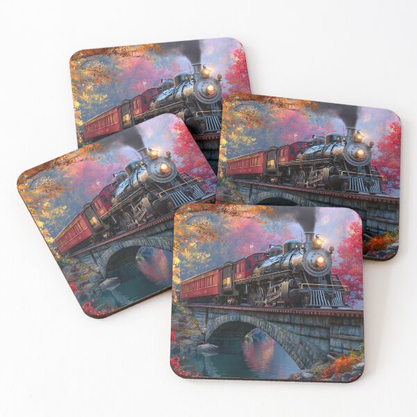 Item preview, Vintage Steam Train Crossing a Scenic Bridge in Fall designed and sold by Artessie.