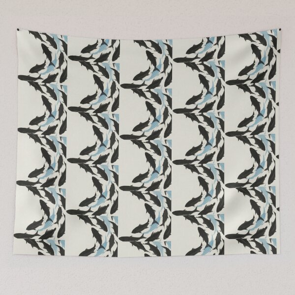 Item preview, Dynamic Black Fish Shoal on Blue Current designed and sold by zzz888.