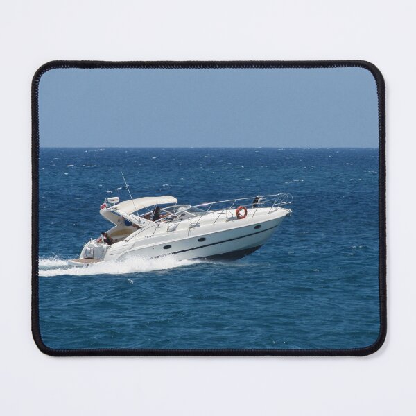 Item preview, White Motorboat Cruising Across Deep Blue Sea on a Sunny Day for Leisure and Travel designed and sold by Nmallia.