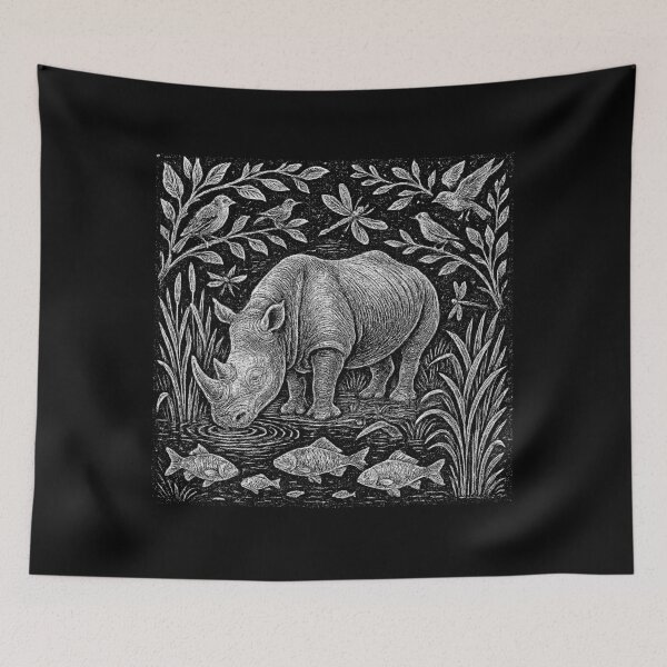 Item preview, Rhino Drinking Water Pond Life Doodle designed and sold by EdvvinStudios.