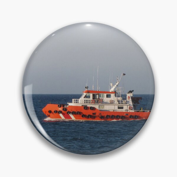 Item preview, Red Tugboat Skimming Calm Ocean Waters With Deck Equipment And Antennas In Bright Light designed and sold by Nmallia.