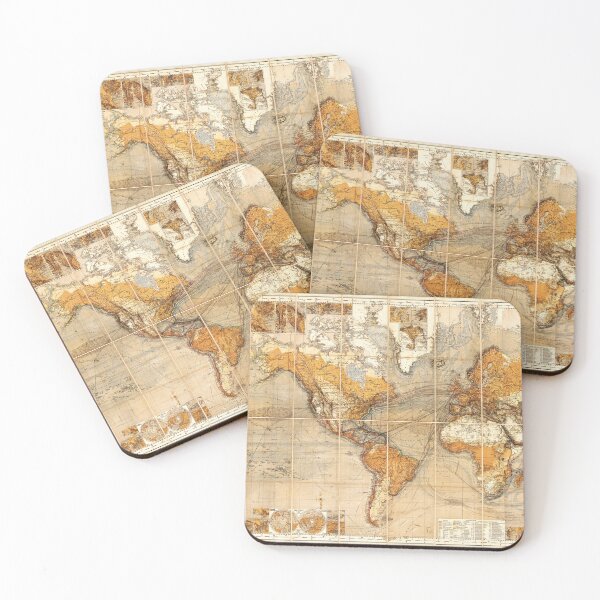 Item preview, Antique World Map from 1890 - Vintage Cartography and Historical Geographic Design - Dark Academia and Travel Aesthetics designed and sold by Printspiration, Explore Unique Art & Designs.
