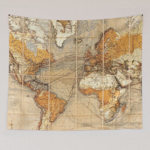 Item preview, Antique World Map from 1890 - Vintage Cartography and Historical Geographic Design - Dark Academia and Travel Aesthetics designed and sold by Printspiration, Explore Unique Art & Designs.