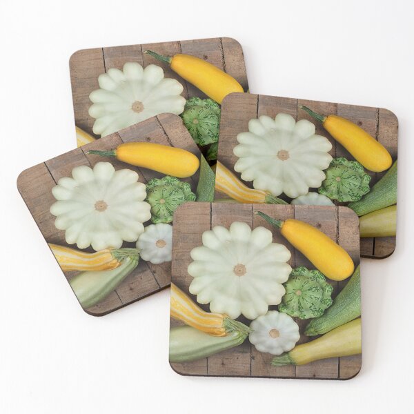 Item preview, Colorful Summer Squash and Pattypan on Rustic Wood designed and sold by printempstg.