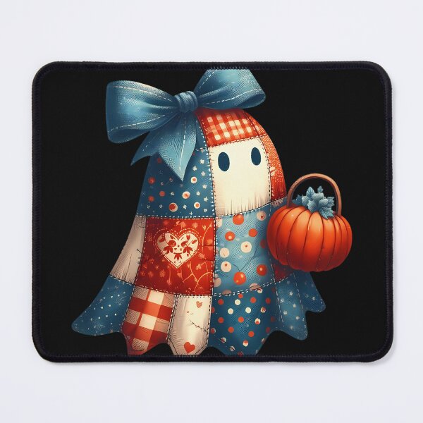 Item preview, Colorful Patchwork Ghost with Denim Bow – Cozy Country Halloween Design designed and sold by CRAZY&ART.