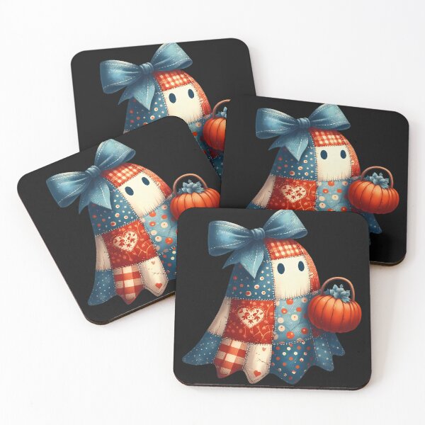 Item preview, Colorful Patchwork Ghost with Denim Bow – Cozy Country Halloween Design designed and sold by CRAZY&ART.