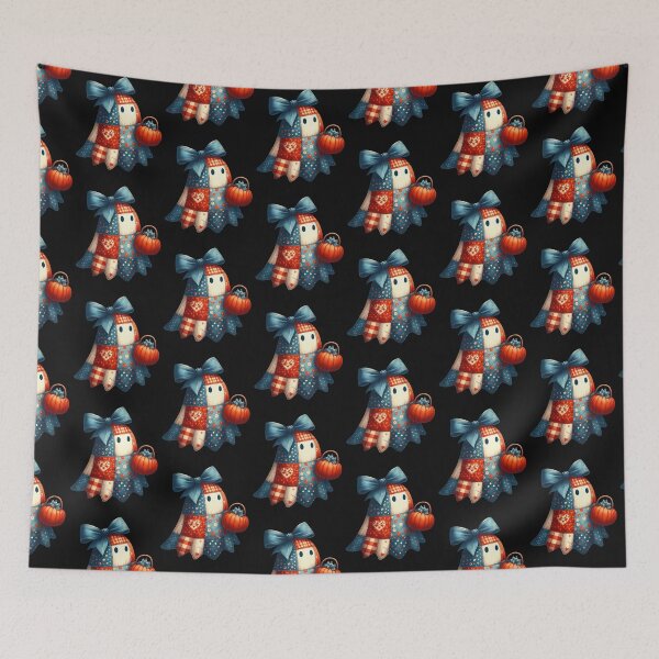 Item preview, Colorful Patchwork Ghost with Denim Bow – Cozy Country Halloween Design designed and sold by CRAZY&ART.