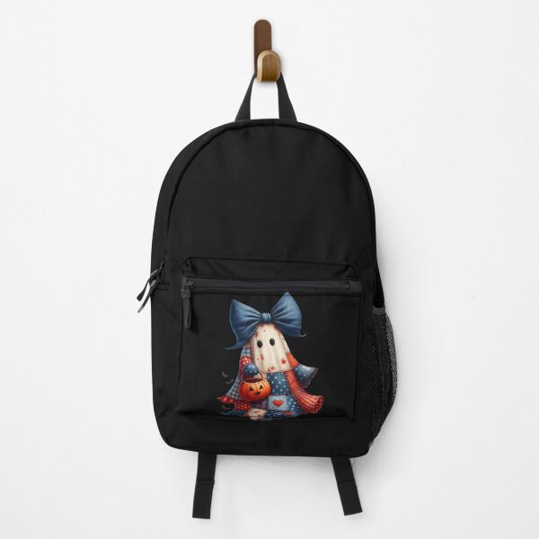 Item preview, Colorful Patchwork Ghost with Denim Bow – Cozy Cottagecore Halloween Art designed and sold by CRAZY&ART.