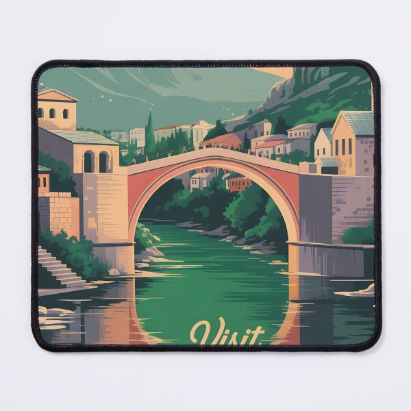 Item preview, Ai Illustration Vintage Travel Poster of Mostar – Timeless Stari Most & Neretva River Beauty designed and sold by TrendSh0p.