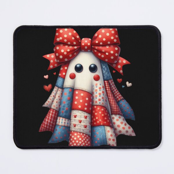 Item preview, Colorful Patchwork Ghost with Red Bow – Cozy Cottagecore Halloween Design designed and sold by CRAZY&ART.
