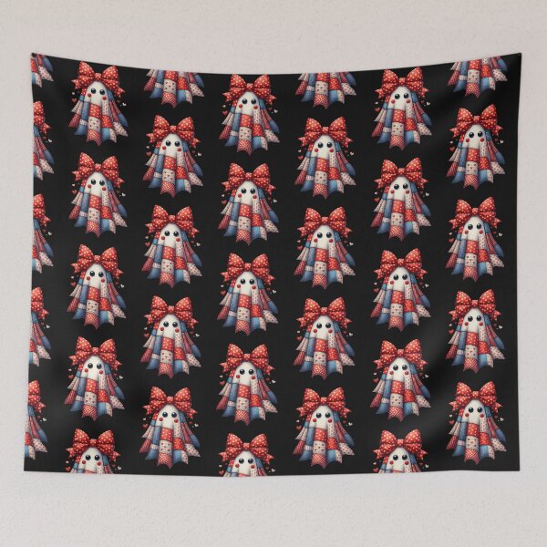 Item preview, Colorful Patchwork Ghost with Red Bow – Cozy Cottagecore Halloween Design designed and sold by CRAZY&ART.