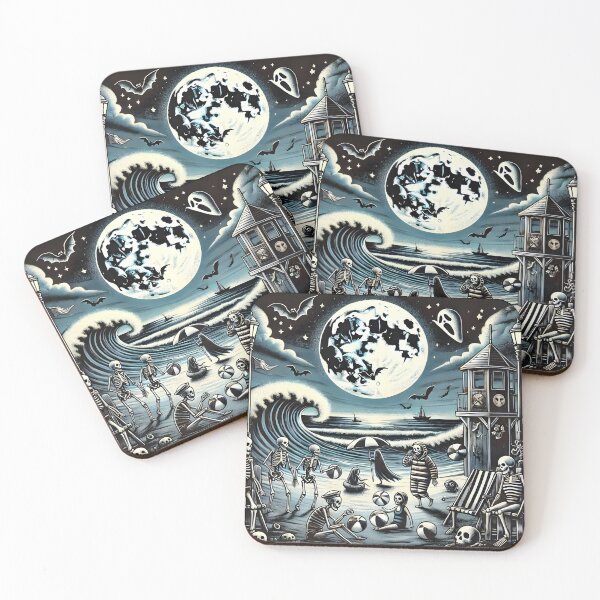 Item preview, Skeleton Beach Party Under the Full Moon Halloween Design. designed and sold by The-T-In-Retro.