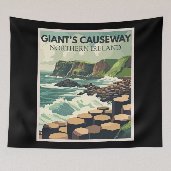 Item preview, Giant's Causeway in Northern Ireland, Vintage Art Travel Landscape designed and sold by MaateoDesign.