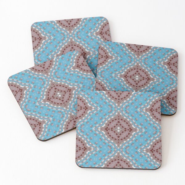 Item preview, Blue and Beige Geometric Pattern with Red Beads and Pearls designed and sold by patternarya.