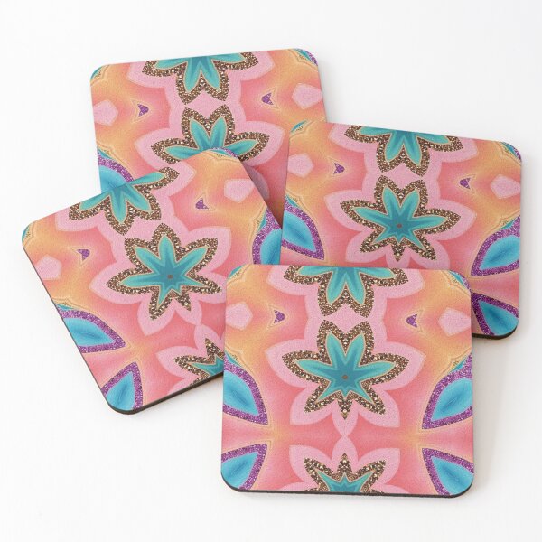 Item preview, Rosy Green Geometric Floral Pattern with Golden Shine designed and sold by patternarya.