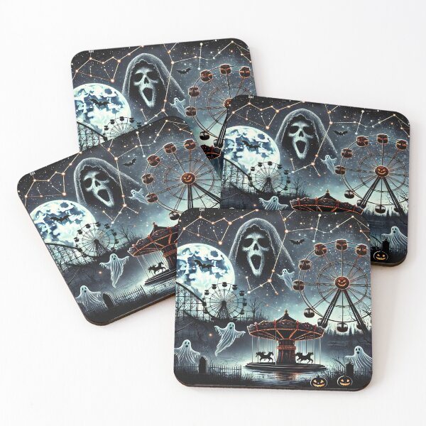 Item preview, Haunted Carnival Ghosts and Ferris Wheel Halloween Design. designed and sold by The-T-In-Retro.