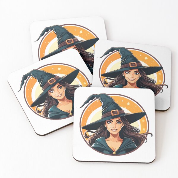 Item preview, Cartoon halloween witch portrait, Mysterious colors portrait illustration of a witch with a hat, perfect for Halloween and fantasy designs, Charming Witch Girl in Cloak and Hat designed and sold by Danler.