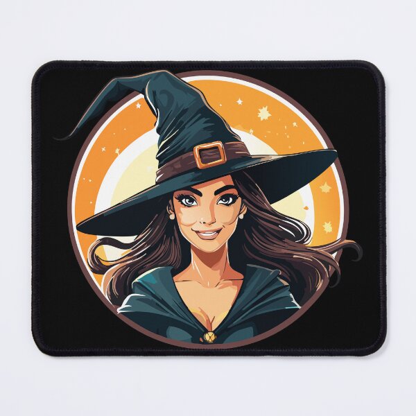 Item preview, Cartoon halloween witch portrait, Mysterious colors portrait illustration of a witch with a hat, perfect for Halloween and fantasy designs, Charming Witch Girl in Cloak and Hat designed and sold by Danler.