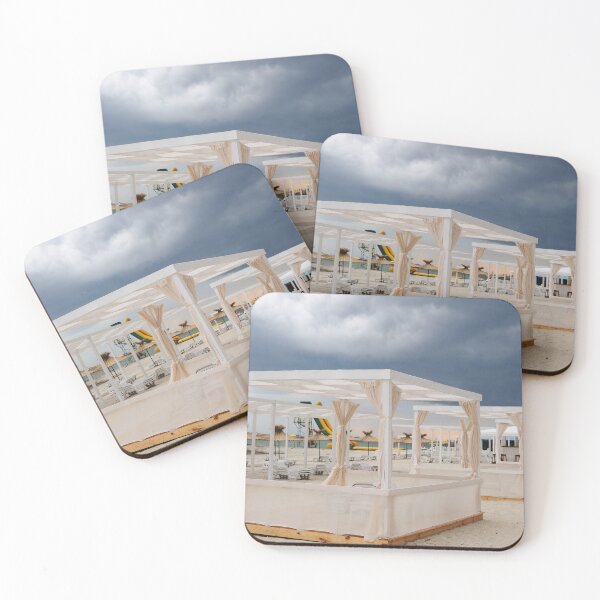 Item preview, Stormy Beach with White Cabanas and Dark Sky designed and sold by printempstg.