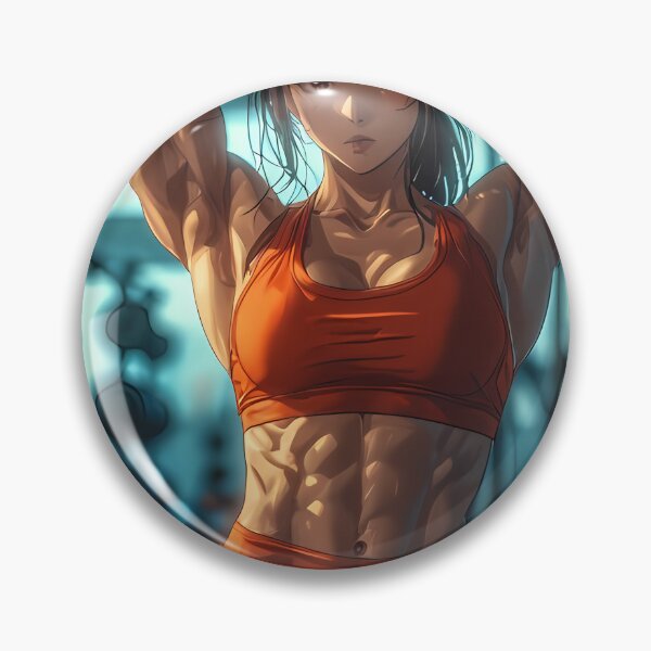 Artikelvorschau, Eine muskulöse Anime-Athletin posiert in einem Fitnessstudio und zeigt ihre Bauchmuskeln und straffen Arme. entworfen und verkauft von Innercosmic.
