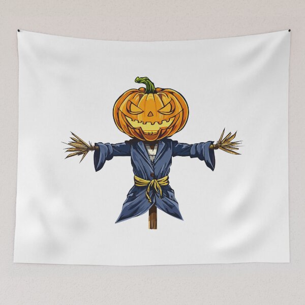 Item preview, A spooky Halloween scarecrow with a glowing pumpkin head,  scary scarecrow with pumpkin head wearing coat, Spooky scarecrow with pumpkin head for Halloween designs and eerie autumn projects designed and sold by Danler.