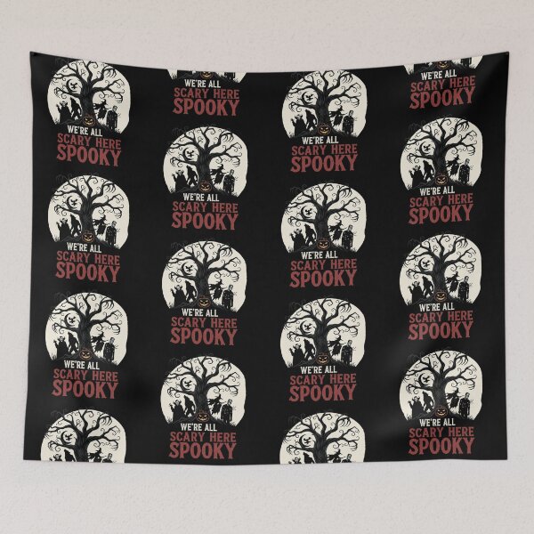 Item preview, We're All Scary Here | Classic Monsters Halloween Art Print designed and sold by DMNindustries.