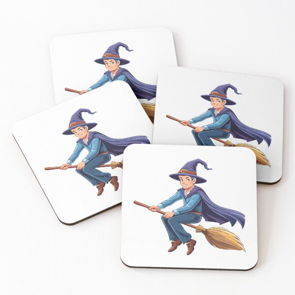 Item preview, Cute Halloween wizard flying on magic broom, Men Flying on Broomstick, magician man flying on his broom stick, designed and sold by Danler.