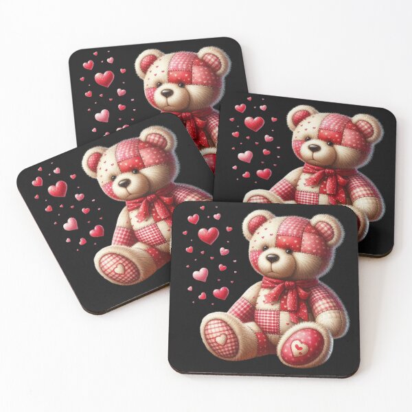 Item preview, Patchwork Teddy Bear with Floating Hearts – Cute Handmade Digital Ink Painting designed and sold by CRAZY&ART.