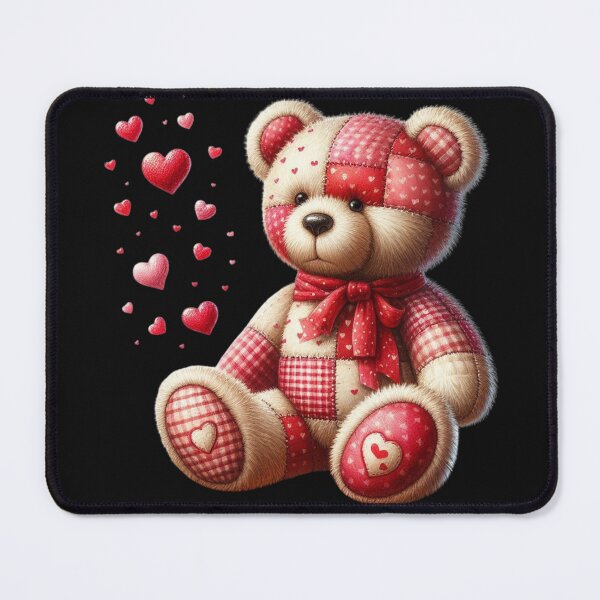 Item preview, Patchwork Teddy Bear with Floating Hearts – Cute Handmade Digital Ink Painting designed and sold by CRAZY&ART.