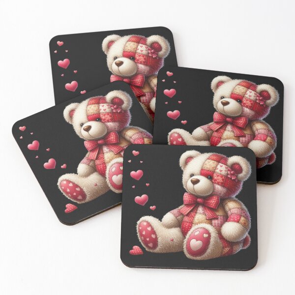 Item preview, Patchwork Teddy Bear with Floating Hearts – Cute Handmade Digital Ink Painting designed and sold by CRAZY&ART.