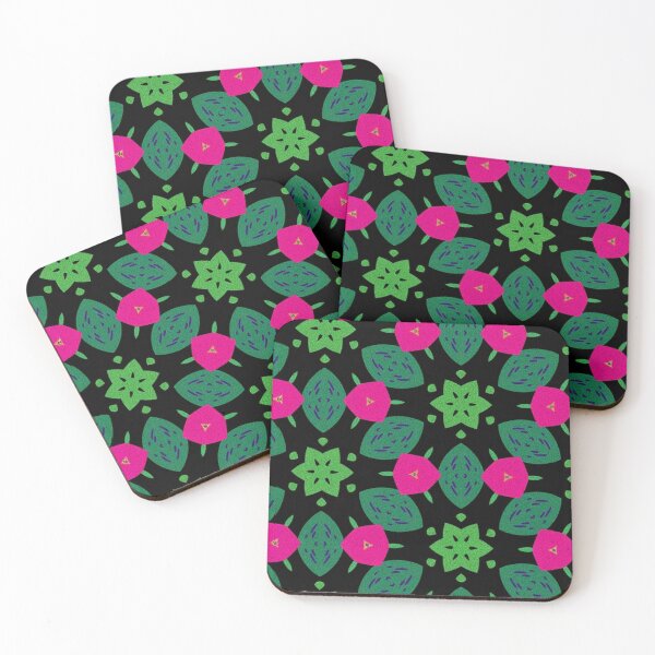 Item preview, Black, Pink and Neon Green Geometric Floral designed and sold by patternarya.