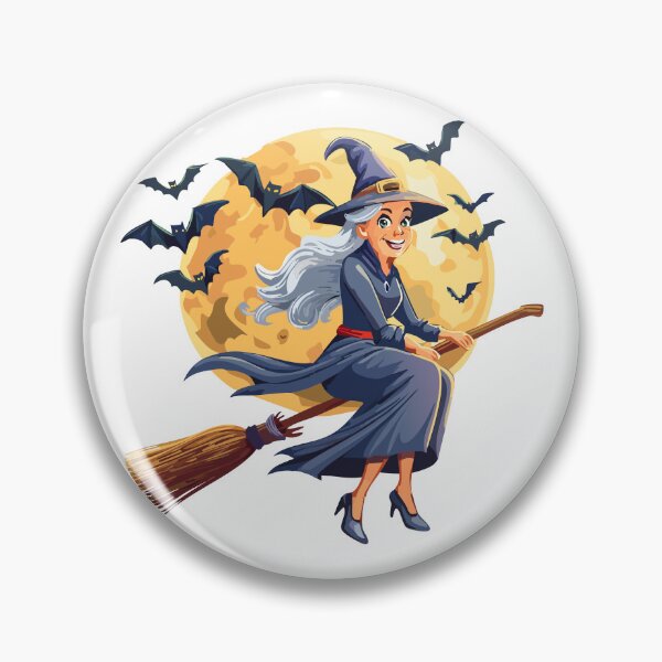 Item preview, Illustration of a old witch flying on a broomstick for halloween or fantasy themes, cartoon girl dressed as a witch flying on a broomstick, Witch flying on a broomstick and bats,  designed and sold by Danler.