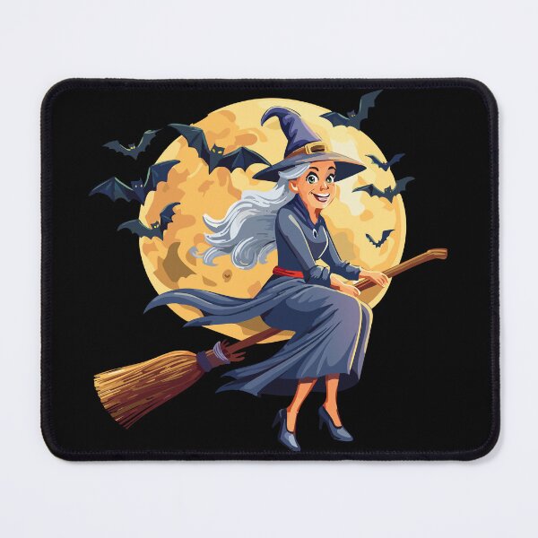 Item preview, Illustration of a old witch flying on a broomstick for halloween or fantasy themes, cartoon girl dressed as a witch flying on a broomstick, Witch flying on a broomstick and bats, designed and sold by Danler.