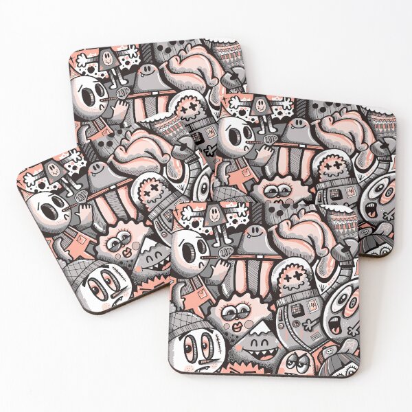Item preview, Quirky Cartoon Character Collage – Playful Black, White, and Orange designed and sold by darkskinbender.