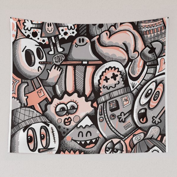 Item preview, Quirky Cartoon Character Collage – Playful Black, White, and Orange designed and sold by darkskinbender.