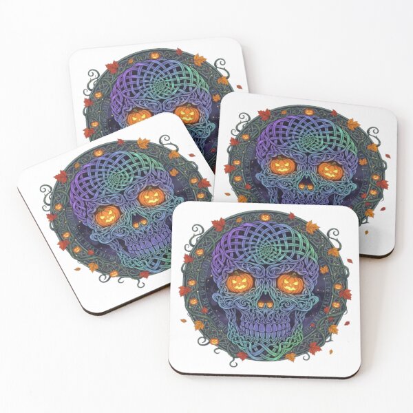 Item preview, Celtic Halloween Skull – Glowing Pumpkins & Autumn Magic designed and sold by CelticSoulShop.