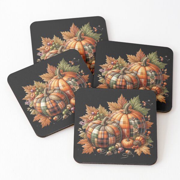 Item preview, Plaid Patchwork Pumpkins with Autumn Leaves – Rustic Farmhouse Digital Ink Painting designed and sold by CRAZY&ART.