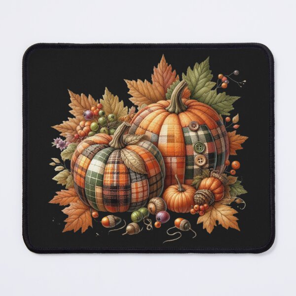 Item preview, Plaid Patchwork Pumpkins with Autumn Leaves – Rustic Farmhouse Digital Ink Painting designed and sold by CRAZY&ART.