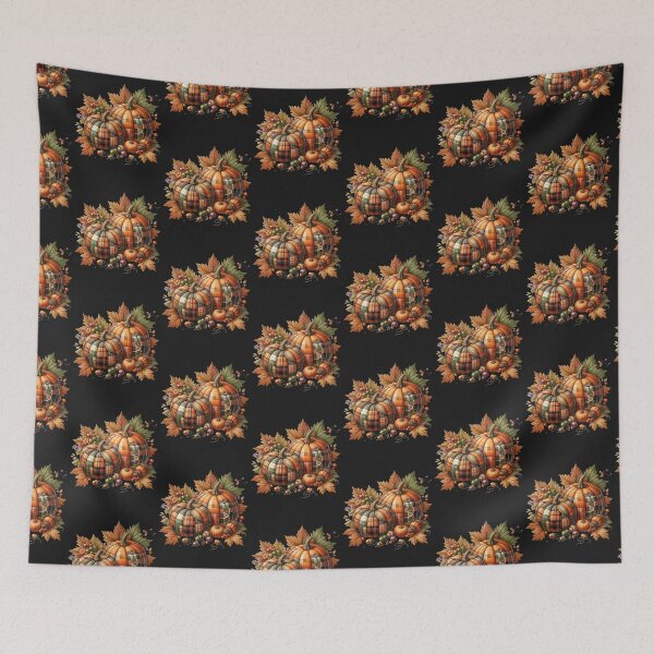 Item preview, Plaid Patchwork Pumpkins with Autumn Leaves – Rustic Farmhouse Digital Ink Painting designed and sold by CRAZY&ART.