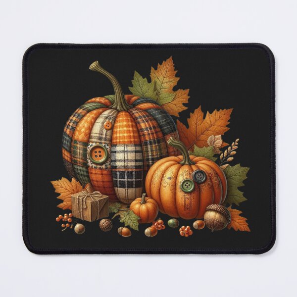 Item preview, Plaid Patchwork Pumpkins with Autumn Leaves – Rustic Farmhouse Digital Ink Painting designed and sold by CRAZY&ART.