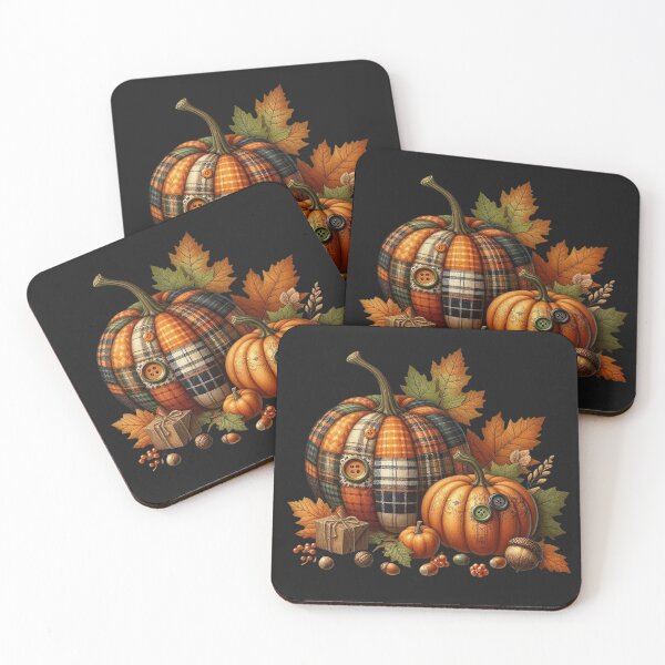Item preview, Plaid Patchwork Pumpkins with Autumn Leaves – Rustic Farmhouse Digital Ink Painting designed and sold by CRAZY&ART.