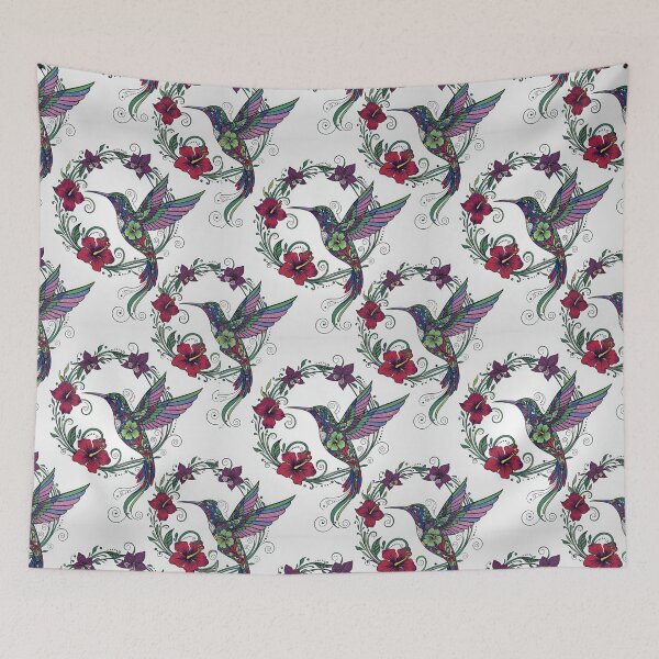 Item preview, Hummingbird Wreaths Printed with Tropical Flowers designed and sold by Ciervo Primavera.