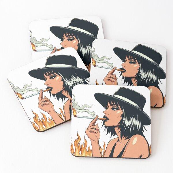 Item preview, Smoking Rebel Girl Art With Fire And Hat. designed and sold by Spark2Seduction.