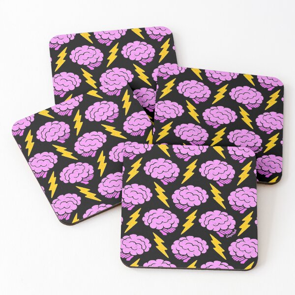 Item preview, Playful Pink Brain and Lightning Bolt Pattern on Black designed and sold by darkskinbender.