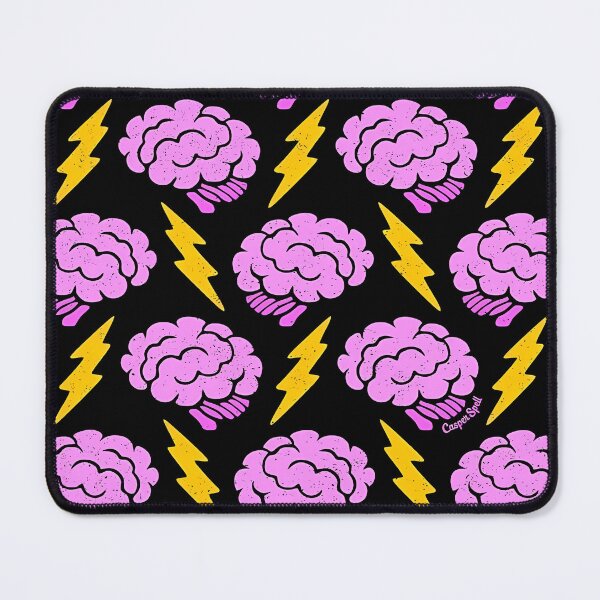 Item preview, Playful Pink Brain and Lightning Bolt Pattern on Black designed and sold by darkskinbender.