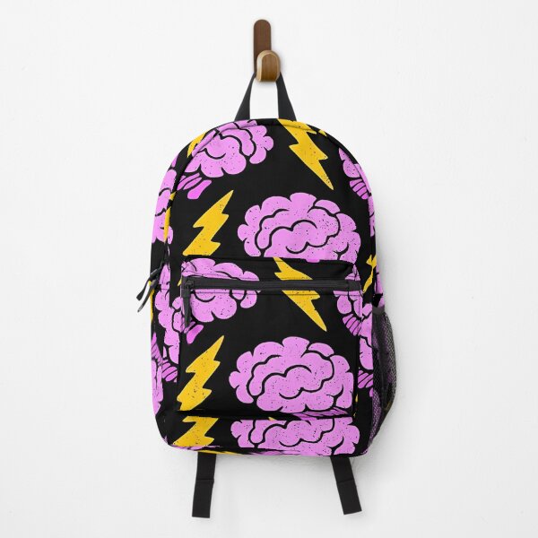Item preview, Playful Pink Brain and Lightning Bolt Pattern on Black designed and sold by darkskinbender.