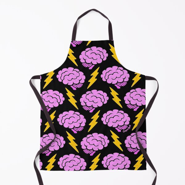 Item preview, Playful Pink Brain and Lightning Bolt Pattern on Black designed and sold by darkskinbender.