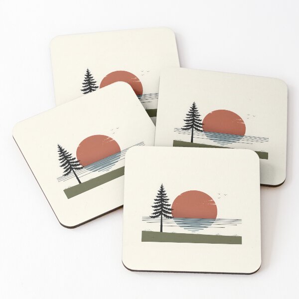 Item preview, Serene Minimalist Sunset Lake with Pine Tree designed and sold by TajSprinklz.
