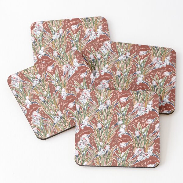 Item preview, White Crocuses, Spring Flowers, Botanical Floral Pattern, Burnt Sienna designed and sold by Julia Khoroshikh.